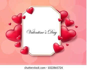 2018 Valentine's day background with textbox and beautifull hearts. Vector illustration