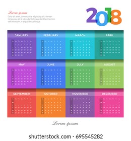 2018 Vector abstract multicolored calendar template