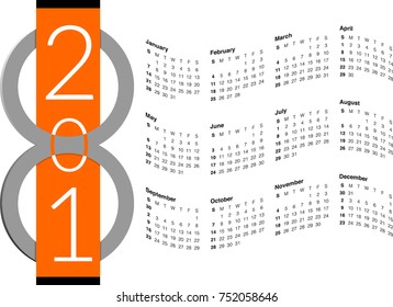 2018 Vector Calendar