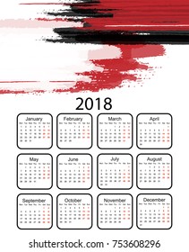 2018 vector calendar. Grungy template. Vertical design. Eps10