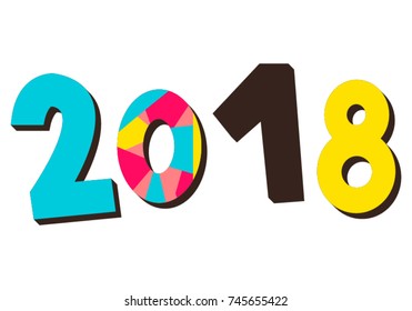 2018. Vector illustration with colorful hand drawn lettering..
