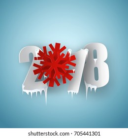 2018 vector new year background with snowflake and icicles.