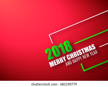 2018 vector template. Merry Christmas and Happy New Year red background with place for text. 