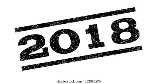 2018 watermark stamp. Text tag between parallel lines with grunge design style. Rubber seal stamp with scratched texture. Vector black color ink imprint on a white background.