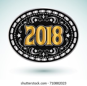 2018 Western Cowboy Belt Buckle Vector Illustration