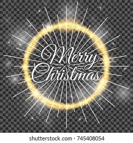 2018, White and black card with Merry Christmas text and gold glitter frame. Sparkling holiday background, vector dust border. Great for Christmas and New Year cards, invitations and posters.