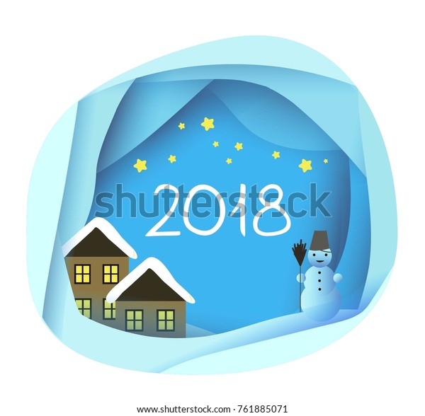 2018 Winter Paper Cut Frame Hello Stock Vector Royalty Free