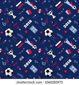 2018 world championship cup abstract background in 80s memphis style. Seamless memphis pattern for posers and cards. Colors of russian national flag. Vector illustration