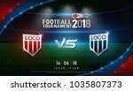 2018 world championship football cup flag and stadium  background. soccer scoreboard match vs strategy broadcast graphic template