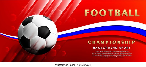 2018 world championship football cup on red background. Poster soccer template,Red Soccer sport background with color wave