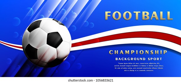 2018 world championship football cup on red background. Poster soccer template, Blue Soccer sport background with