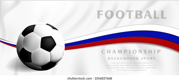 2018 world championship football cup on red background. Poster soccer template, White Soccer sport background with wave