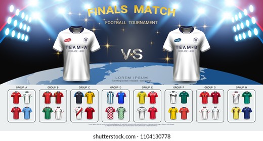 2018 World championship football cup group set, Champions final match-winning concept and Soccer jersey mock-up, For presentation score or game results (Vector Eps10, fully editable)