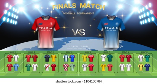 2018 World championship football cup group set, Champions final match-winning concept and Soccer jersey mock-up, For presentation score or game results (Vector Eps10, fully editable)