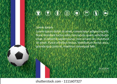 2018 world championship football cup background. National team image background with soccer football ball on green grass pattern and texture. Vector illustration.