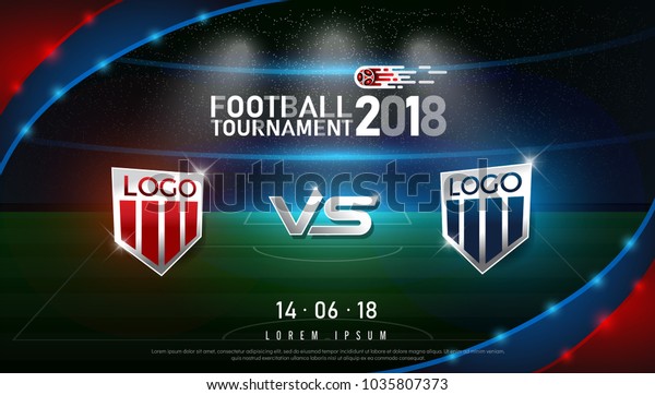 2018 world championship football cup flag and\
stadium  background. soccer scoreboard match vs strategy broadcast\
graphic template