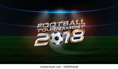 2018 world championship football tournament cup logo on stadium background. soccer logo broadcast graphic template. vector illustration