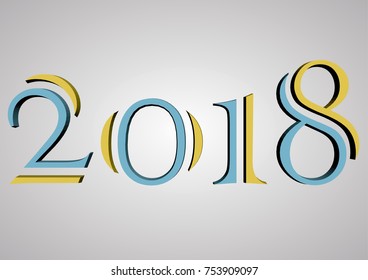 2018 year in 3d style, decorative font. Vector illustration.