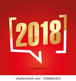 2018 year in brackets gold white red sticker icon