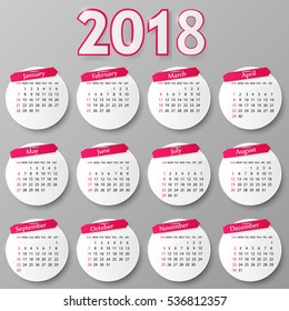 2018 year calendar design. Vector illustration.