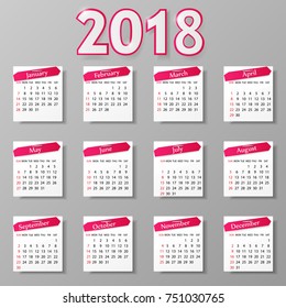 2018 year calendar design. Vector illustration.