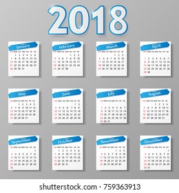 2018 year calendar design. Vector illustration.
