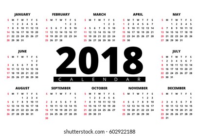 2,124 Calendar Horizontal 2018 Stock Vectors, Images & Vector Art ...