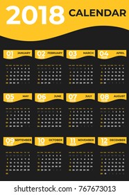 2018 year calendar onthe dark background