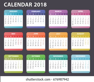 2018 year calendar starts monday