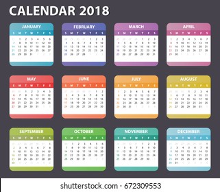 2018 year calendar starts sunday