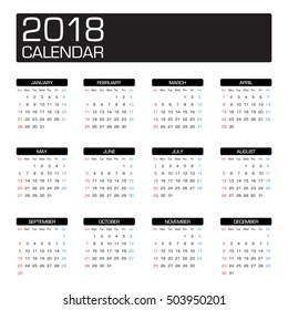 2018 year calendar template