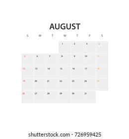 Kalendervorlage 2018 August
