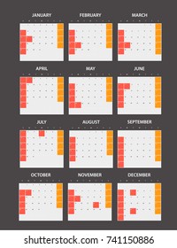 2018 year calendar template. Flat design template 