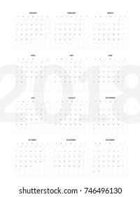 2018 year calendar template. Flat design template 