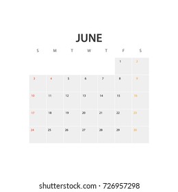 Plantilla de calendario de 2018 años. Junio