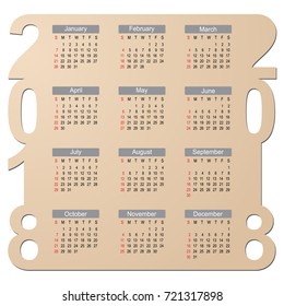2018 Year Calendar Vector Design template. Week starts from Sunday. Vector Illustration eps10 