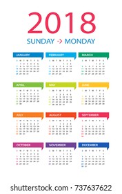 2018 year calendar - vector Illustration