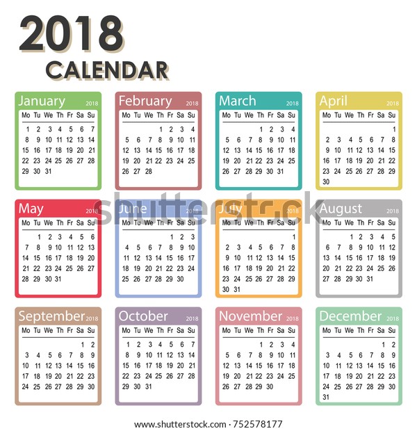 2018 monthly planner monday start