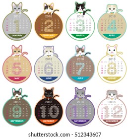 2018 year cat illustration calendar