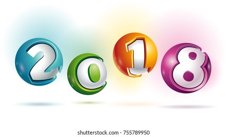 2018 year. Colorful and shine vector 3d numbers on white background.