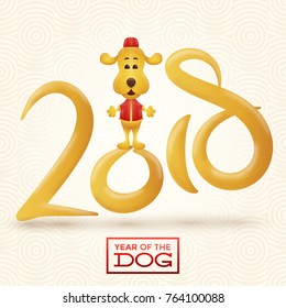 2018 - year of dog card - cute cartoon dog with typographic 2018 sign - Chinese new year design