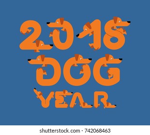 2018 year of dog. Lettering is pet. Letters from home animal. New Year Chinese calendar. Vector illustration
