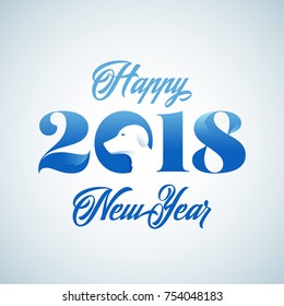 2018 a Year of Dog Modern Typography Greeting Card Template or Emblem. Minimalistic Puppy Character Silhouette Incorporated in Type. Isolated.
