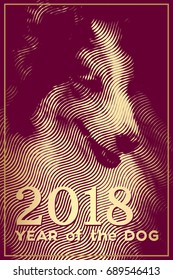 2018 year of the dog poster. Vector illustration in halftone style.