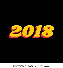 2018 year illustration. 3D Extruded Yellow Icon with Red Sides a Black background. Illustration.