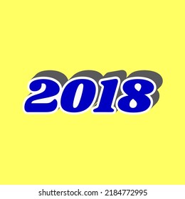 2018 year illustration. Blue Icon with white stroke in 3d at yellow Background. Illustration.