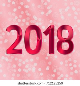 2018 year illustration, Conic blue gradient, shine, glowing object. Snow, snowflakes, snowballs, winter background, red, pink color.