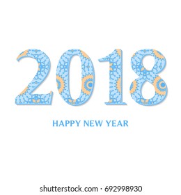 2018 year illustration decorated with abstract decorative geometric pattern and Happy new year text