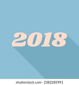2018 year illustration. Unbleached silk Icon with very long shadow at dark sky blue background. Illustration.