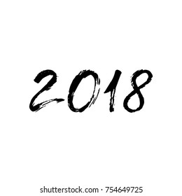 2018 year. The inscription is painted by hand with a black brush. Lettering for the design of New Year's postcard, calendar.